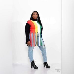 MULTI COLOR FRING SWEATER